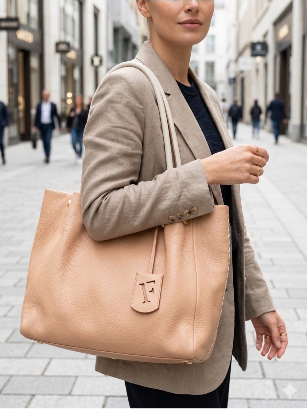 Furla Tan Leather Tote with Gold Details